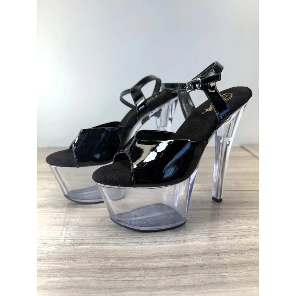 Pleaser Sandals Sky-309 Black Patent 7